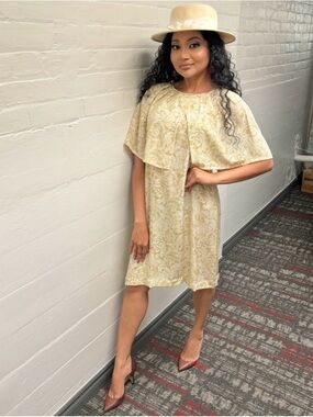 Cream Vintage Floral Capelet Dress